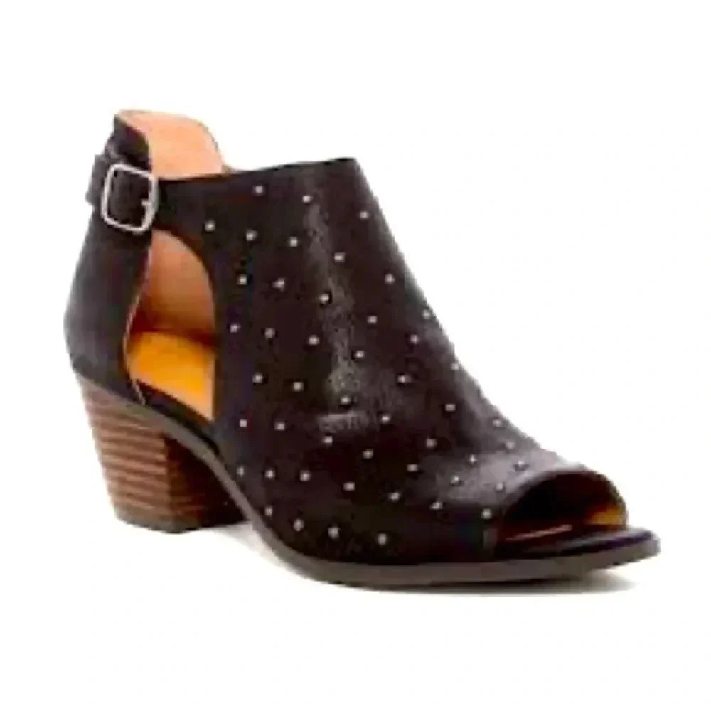 Lucky Brand Bankks Leather Studded Peep Toe Booties